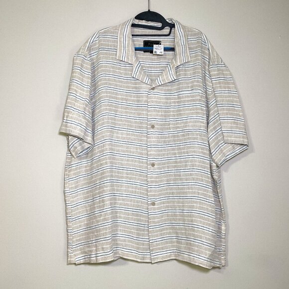 NWT Men's XXL Jos. A. Bank Striped Linen Button Down Short Sleeve Shirt - Picture 1 of 6